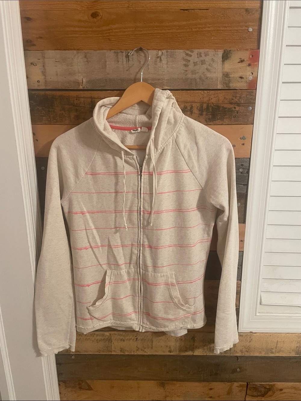 ROXY Zip-Up Hoodie with Pink Stripe with wave on back